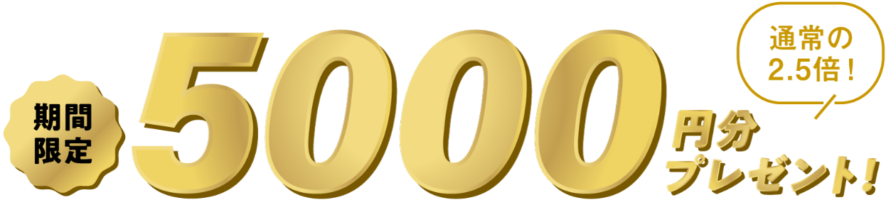 期間限定5000円分プレゼント！通常の2.5倍！